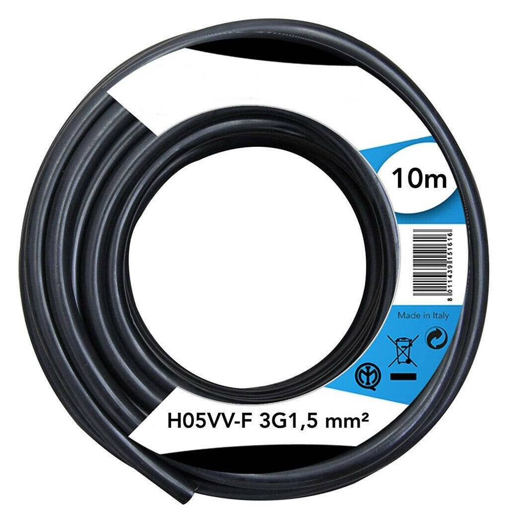 foto del prodotto trade shop cavo elettrico prolunga 10mt 3g1.5 mm h05vv f matassa filo elettrico nero 