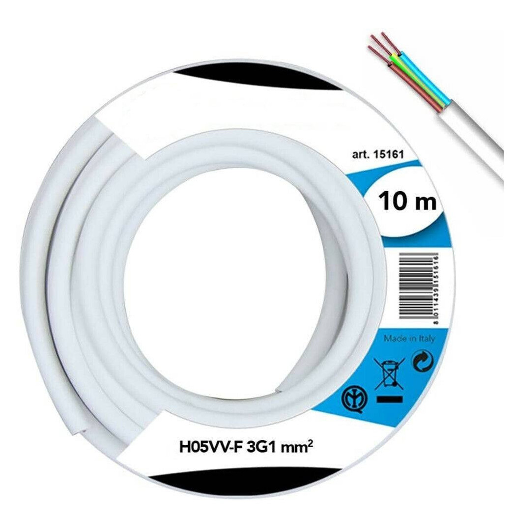 foto del prodotto trade shop cavo elettrico prolunga 10mt 3g1 mm h05vv f matassa filo elettrico bianco 