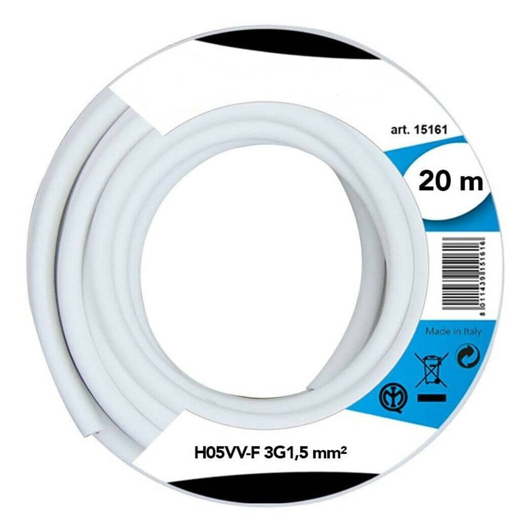 foto del prodotto trade shop cavo elettrico prolunga 20mt 3g1.5 mm h05vv f matassa filo elettrico bianco 