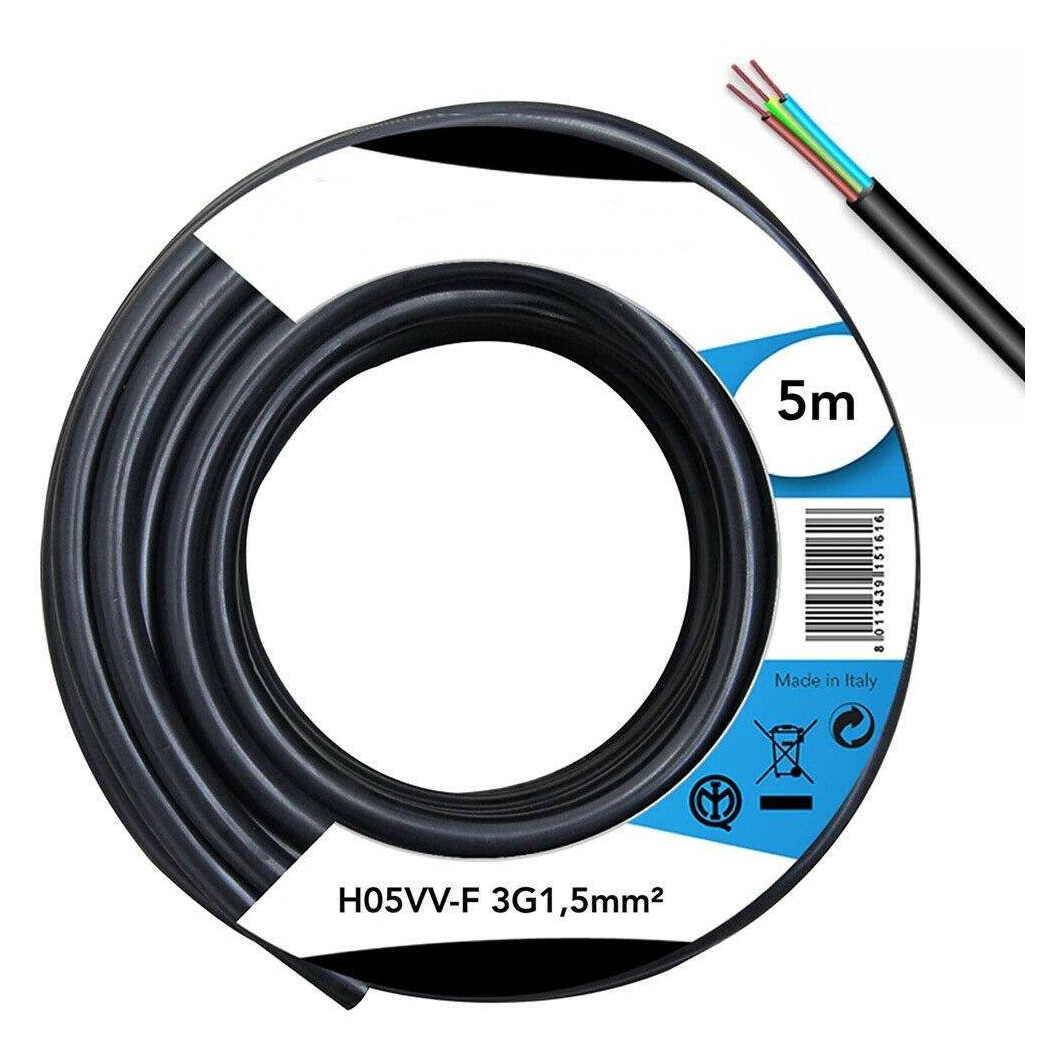foto del prodotto trade shop cavo elettrico prolunga 5mt 3g1.5 mm h05vv f matassa filo elettrico nero 