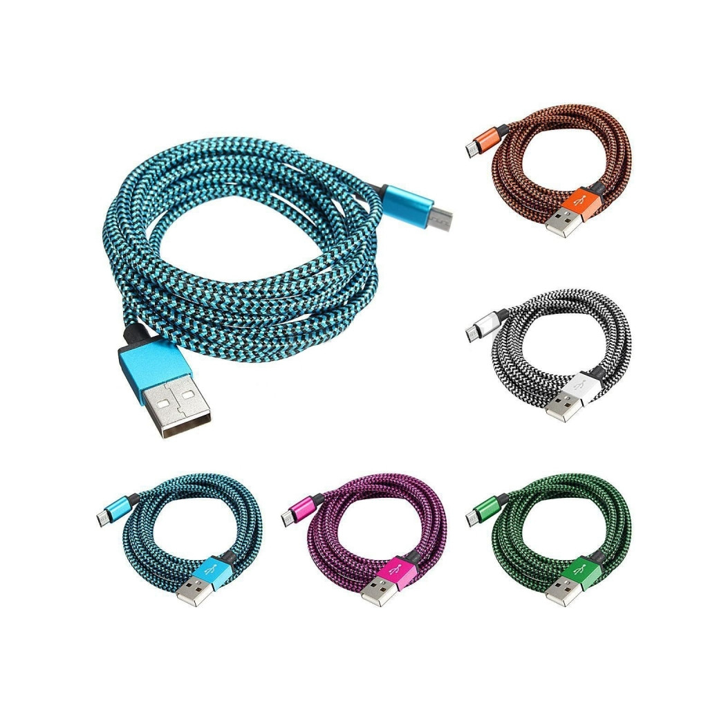 foto del prodotto trade shop cavo microusb intrecciato lungo 3 metri universale caricatore iphone 5 6 7 ipad 
