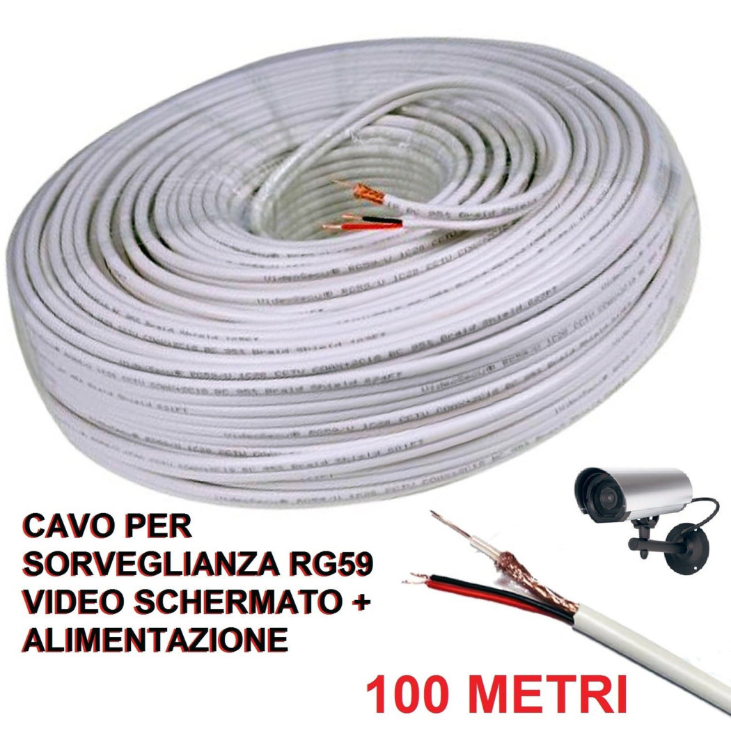 foto del prodotto trade shop cavo prolunga telecamera video alimentazione schermato 100 mt videosorveglianza 