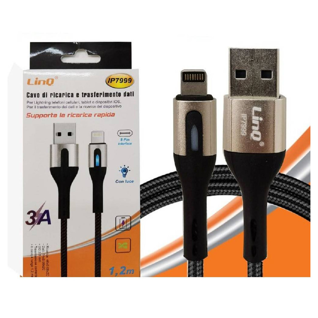 foto del prodotto trade shop cavo ricarica rapida trasferimento dati usb lightning luminosa 3a 120 cm ip7999 