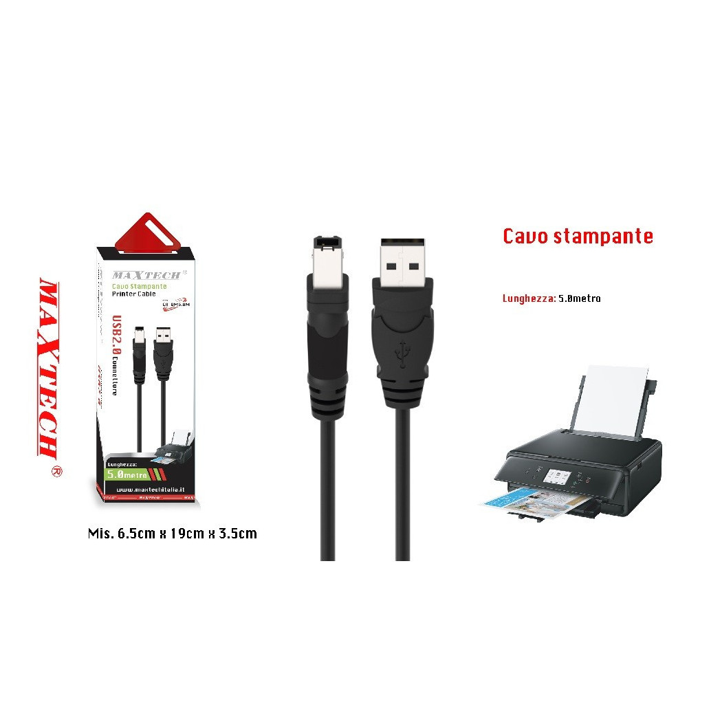 foto del prodotto trade shop cavo usb 2.0 5 mt ad alta velocit per stampante hard disk scanner a b maschio 