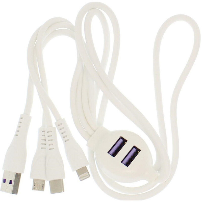 foto del prodotto trade shop cavo usb 5 in 1 40 cm ricarica rapida trasferimento dati 3.1a 2 porte usb q a35 