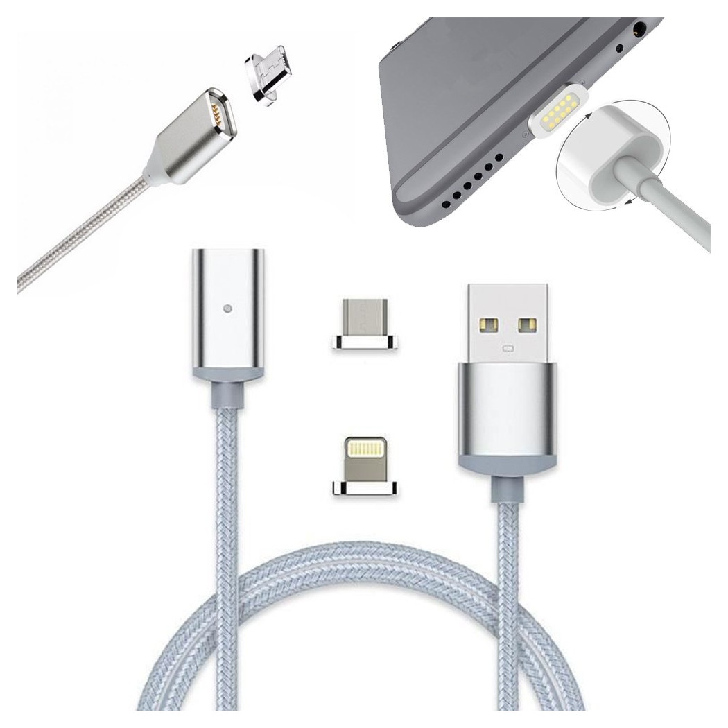 foto del prodotto trade shop cavo usb in nylon magnetico charge e sync con adattatori android e ios 