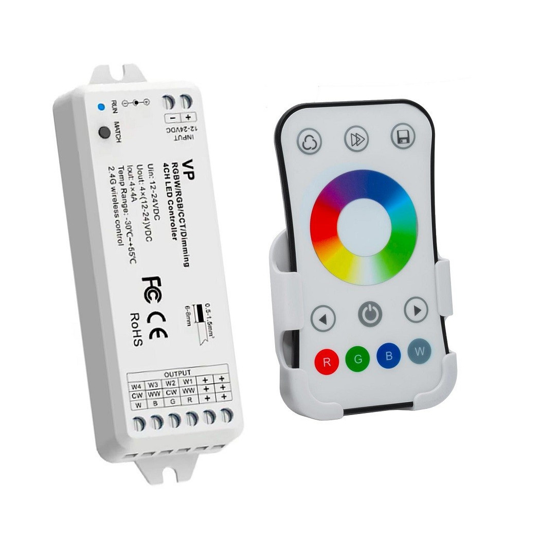 foto del prodotto trade shop - centralina vp controller rf 15a 4ch dimmer 288w strisce luci led telecomando rgbw -
