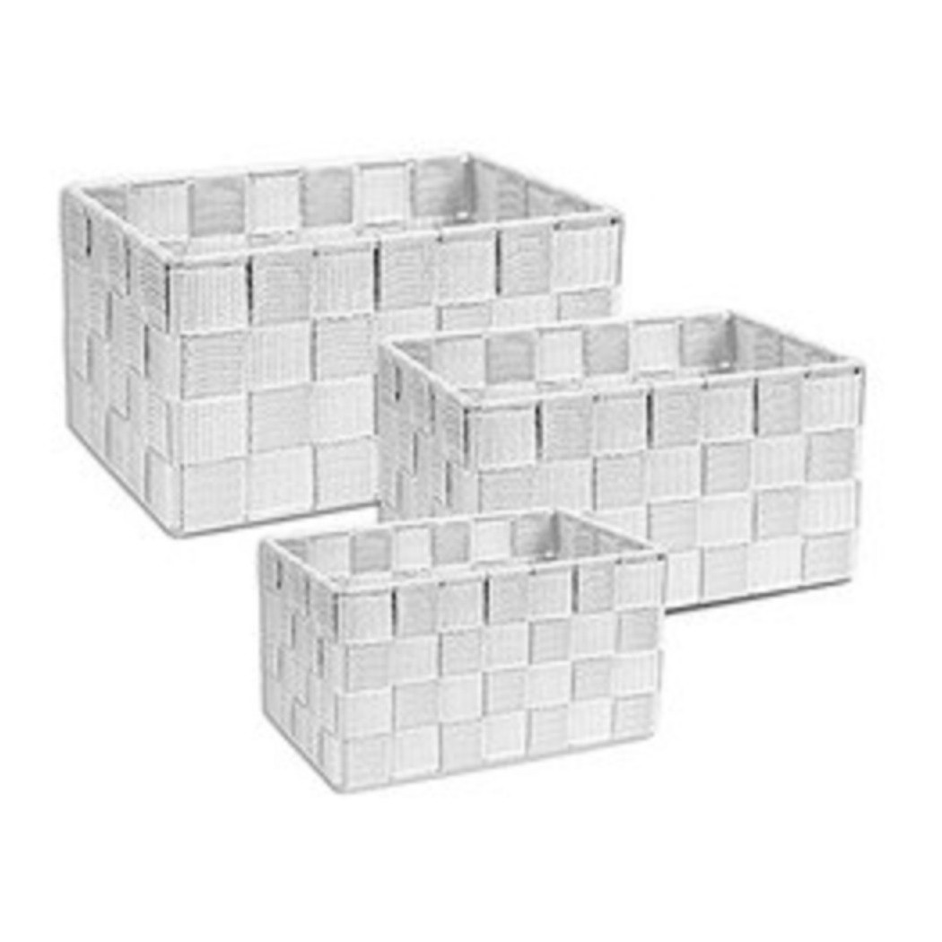 foto del prodotto trade shop cestini tessuto 3 scatole organizer bagno porta oggetti bagnoschiuma makeup bianco