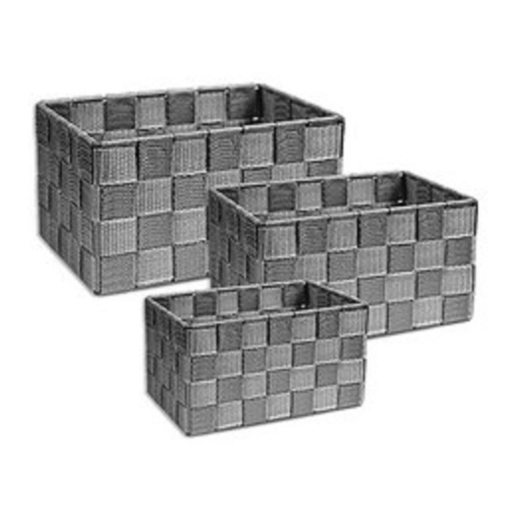 foto del prodotto trade shop cestini tessuto 3 scatole organizer bagno porta oggetti bagnoschiuma makeup grigio