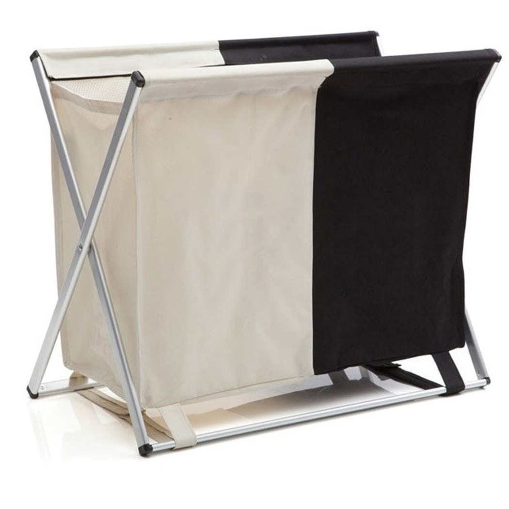 foto del prodotto trade shop cesto contenitore porta biancheria bucato 2 scomparti panni sporchi bagno 