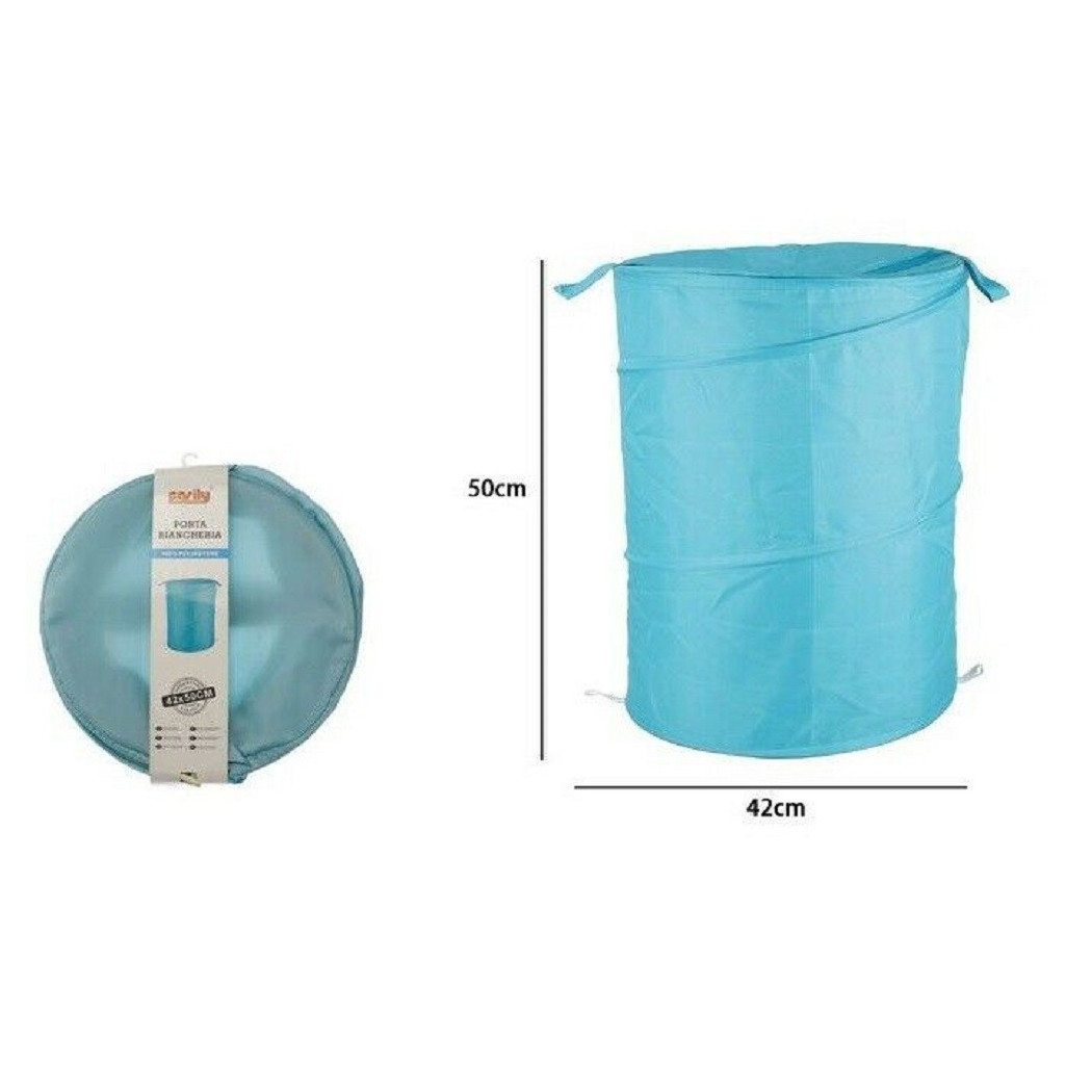 foto del prodotto trade shop cesto contenitore portabiancheria bucato giochi pieghevole 42x50cm celeste 79854 