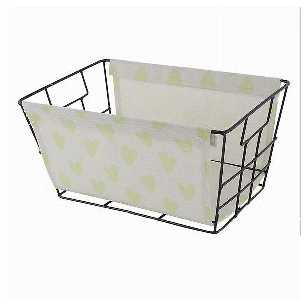 foto del prodotto trade shop cesto porta oggetti in ferro tessuto stampa cuori gialli manici 30x20x15cm 10617 