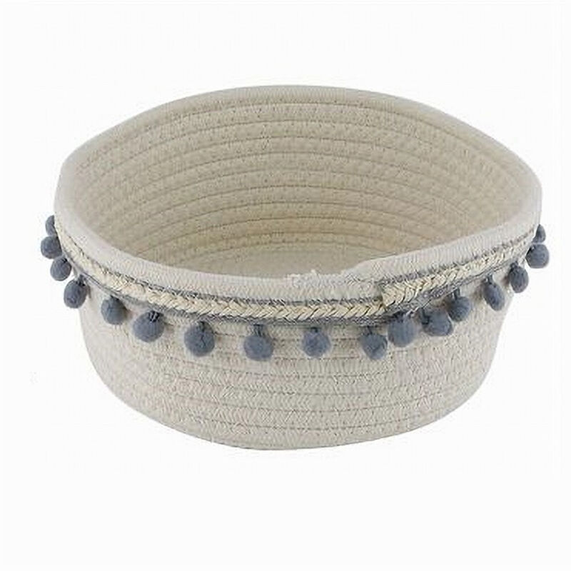 foto del prodotto trade shop cesto porta oggetti per biancheria in corda pon pon grigi cestino 22x9.5cm 10670 
