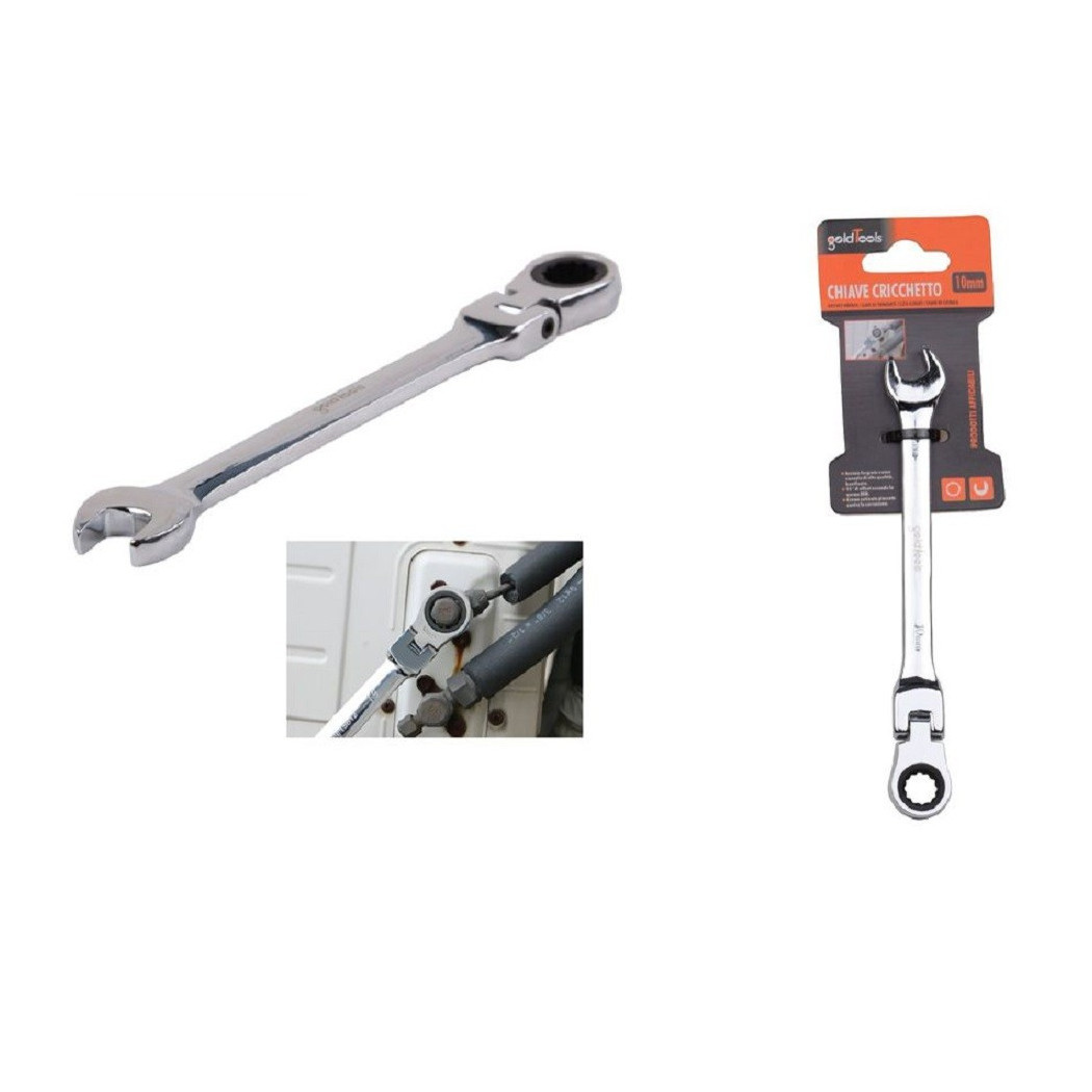 foto del prodotto trade shop - chiave a cricchetto combinata 10mm testa pieghevole cromo vanadio utensile 91732 -