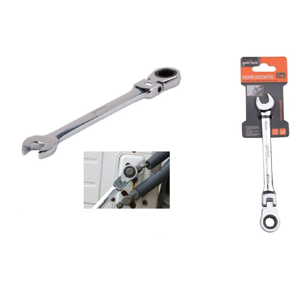 foto del prodotto trade shop - chiave a cricchetto combinata 11mm testa pieghevole cromo vanadio utensile 91733 -