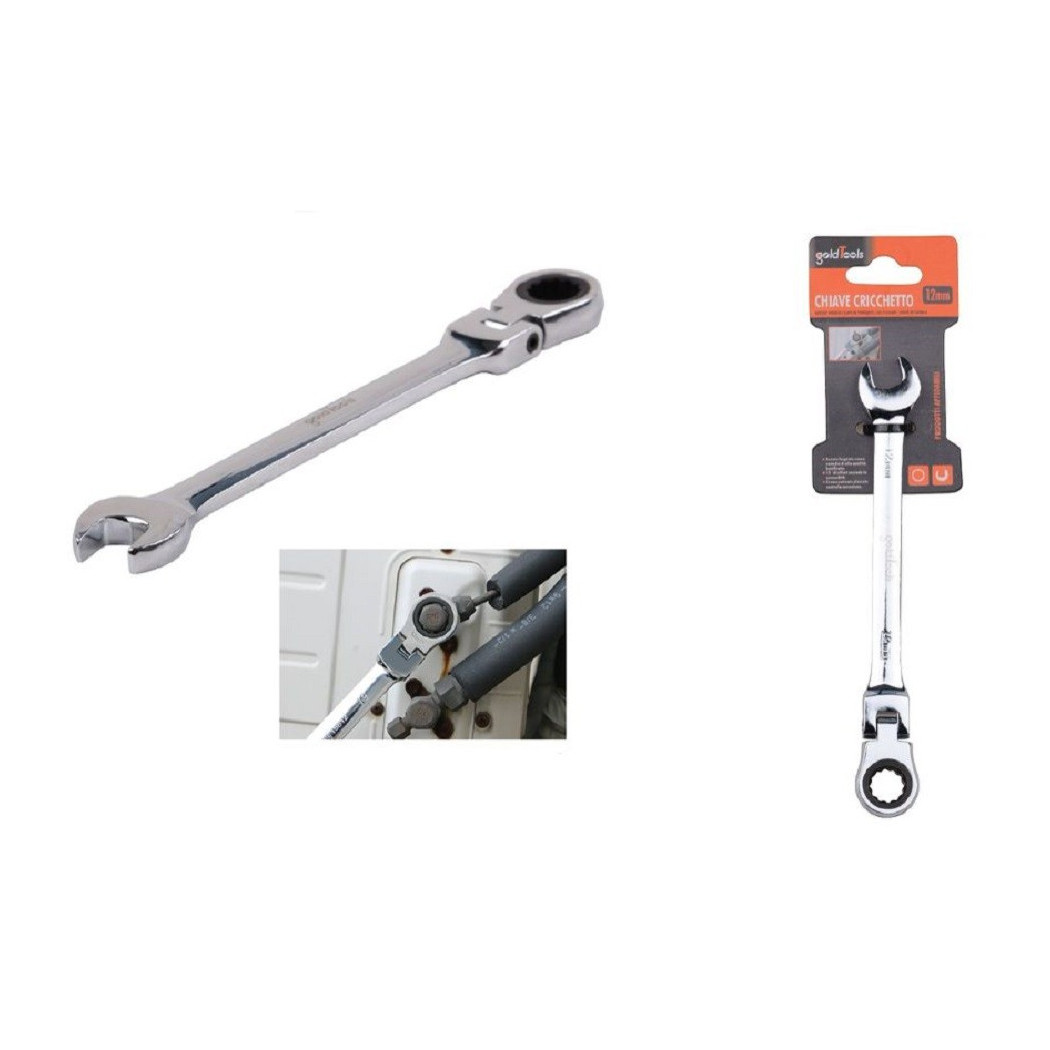 foto del prodotto trade shop - chiave a cricchetto combinata 12mm testa pieghevole cromo vanadio utensile 91734 -