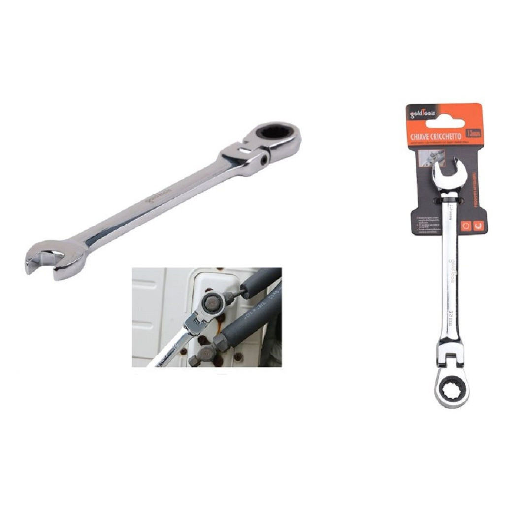 foto del prodotto trade shop - chiave a cricchetto combinata 13mm testa pieghevole cromo vanadio utensile 91735 -