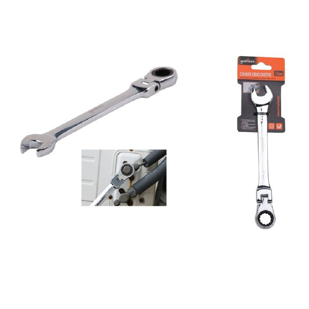 foto del prodotto trade shop - chiave a cricchetto combinata 15mm testa pieghevole cromo vanadio utensile 91736 -