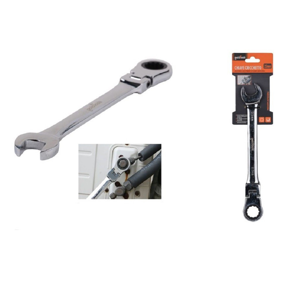 foto del prodotto trade shop - chiave a cricchetto combinata 23mm testa pieghevole cromo vanadio utensile 91744 -