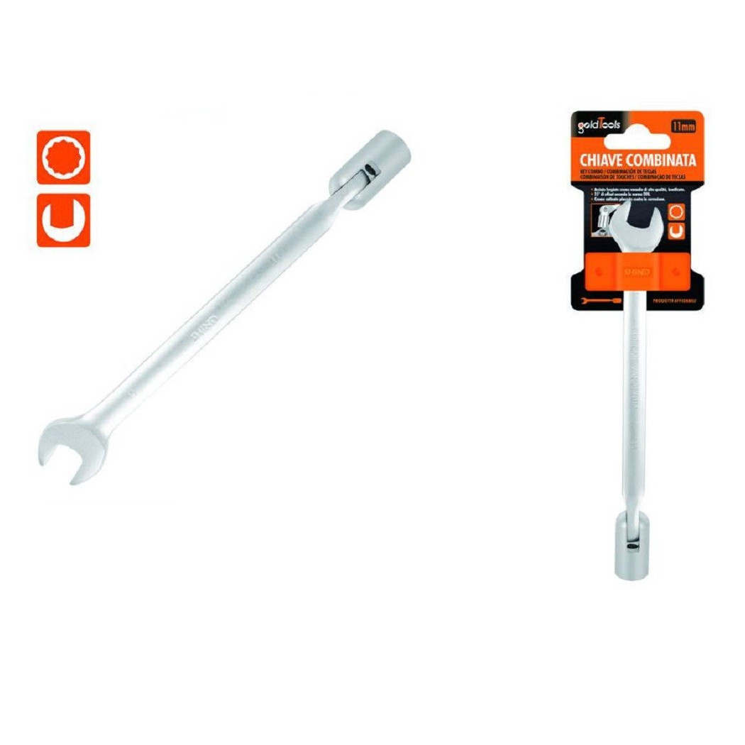 foto del prodotto trade shop - chiave combinata 11mm fissa e a bussola poligonale con snodo cromo vanadio 97559 -