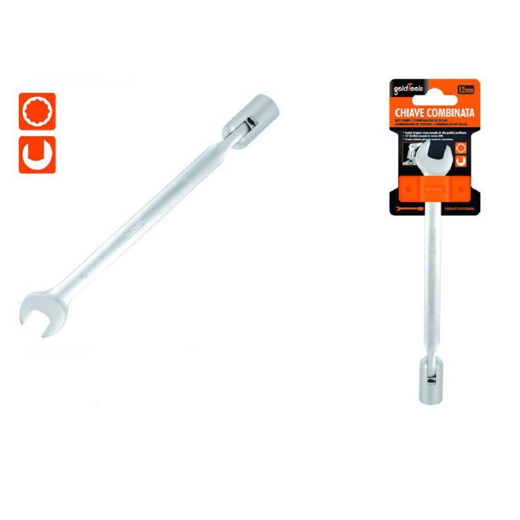 foto del prodotto trade shop - chiave combinata 12mm fissa e a bussola poligonale con snodo cromo vanadio 97560 -