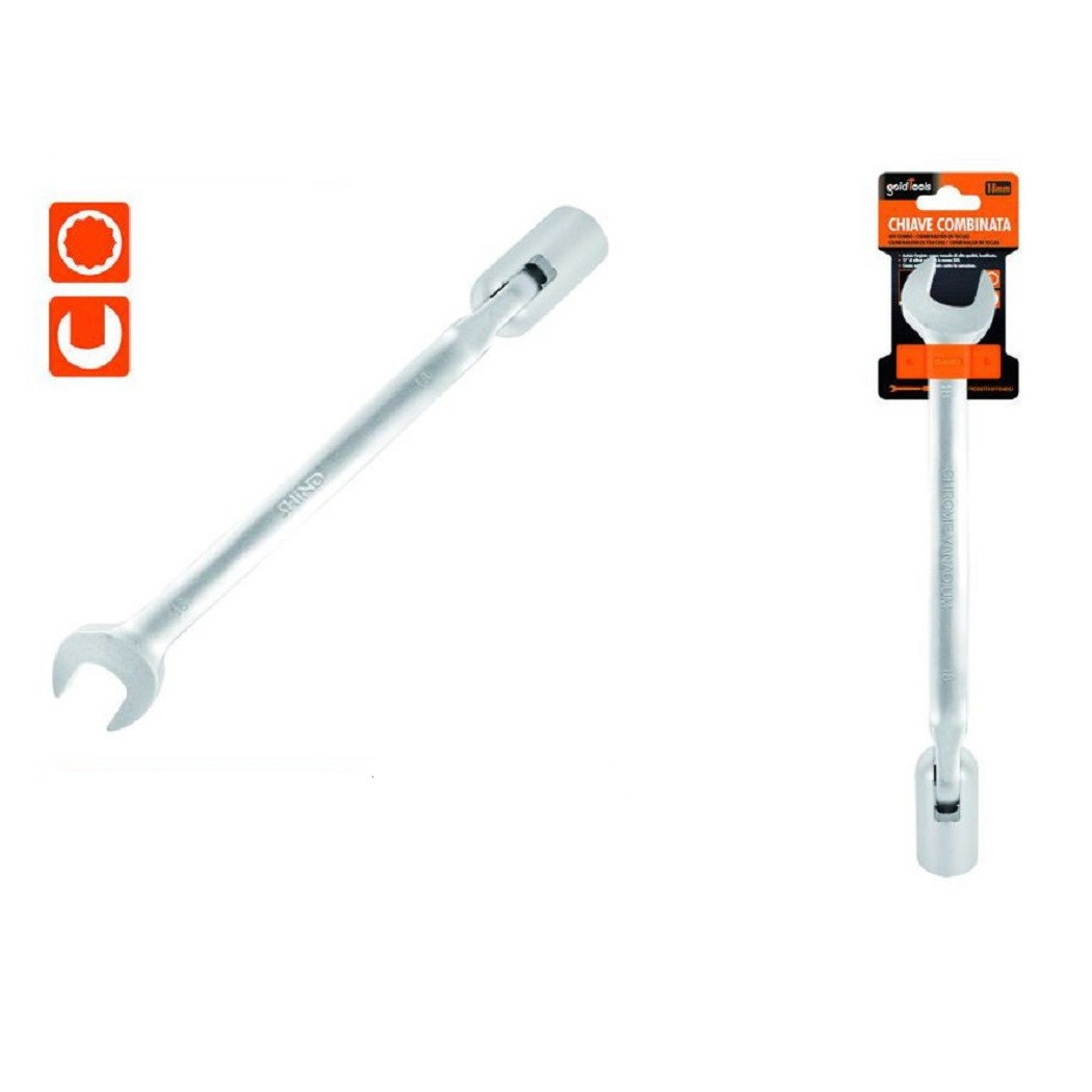 foto del prodotto trade shop - chiave combinata 18mm fissa e a bussola poligonale con snodo cromo vanadio 97566 -