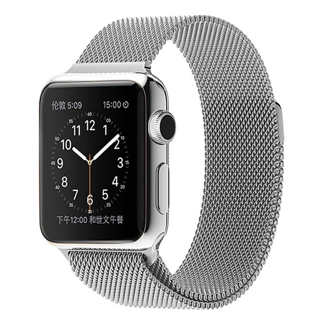 foto del prodotto trade shop cinturino argento 42mm maglia milanese iwatch serie 3 2 1 chiusura magnetica 