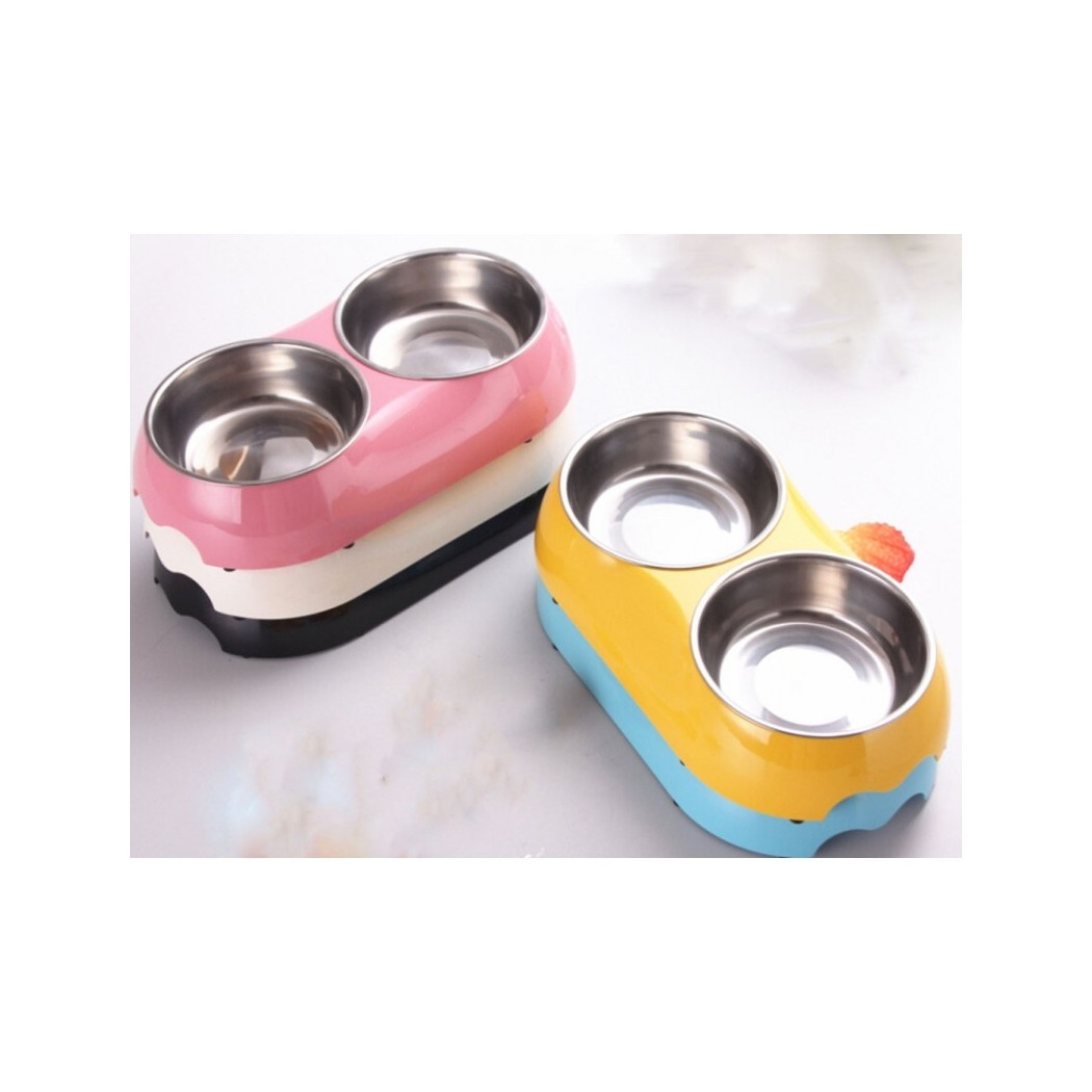 foto del prodotto trade shop ciotola 2 vaschette acciaio plastica 23,5x11x4,5cm per cocker cane gatto cibo 