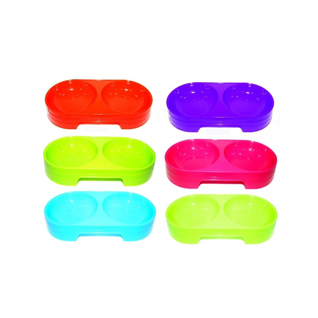 foto del prodotto trade shop ciotola 2 vaschette plastica 28x13,5x6,5 cm per cocker cane gatto animali domestici mangiatoia cibo acqua 
