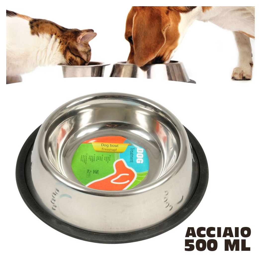 foto del prodotto trade shop ciotola per cani gatti in acciaio 21 cm antiscivolo per cibo acqua crocchette 