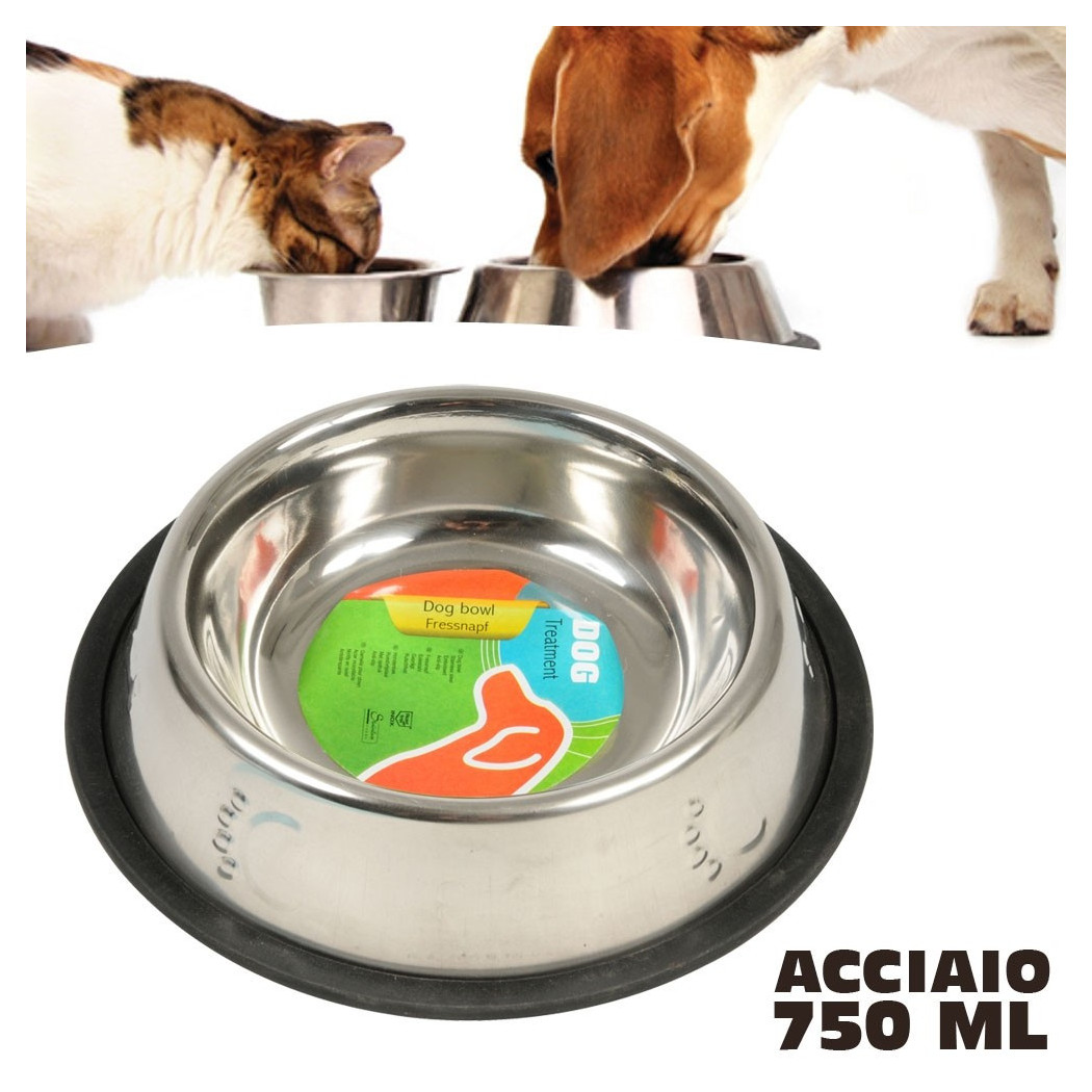 foto del prodotto trade shop ciotola per cani gatti in acciaio 23 cm antiscivolo per cibo acqua crocchette 
