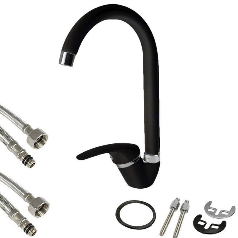 foto del prodotto trade shop cleafe miscelatore canna alta nero 52941 doppio foro monocomando rubinetteria 