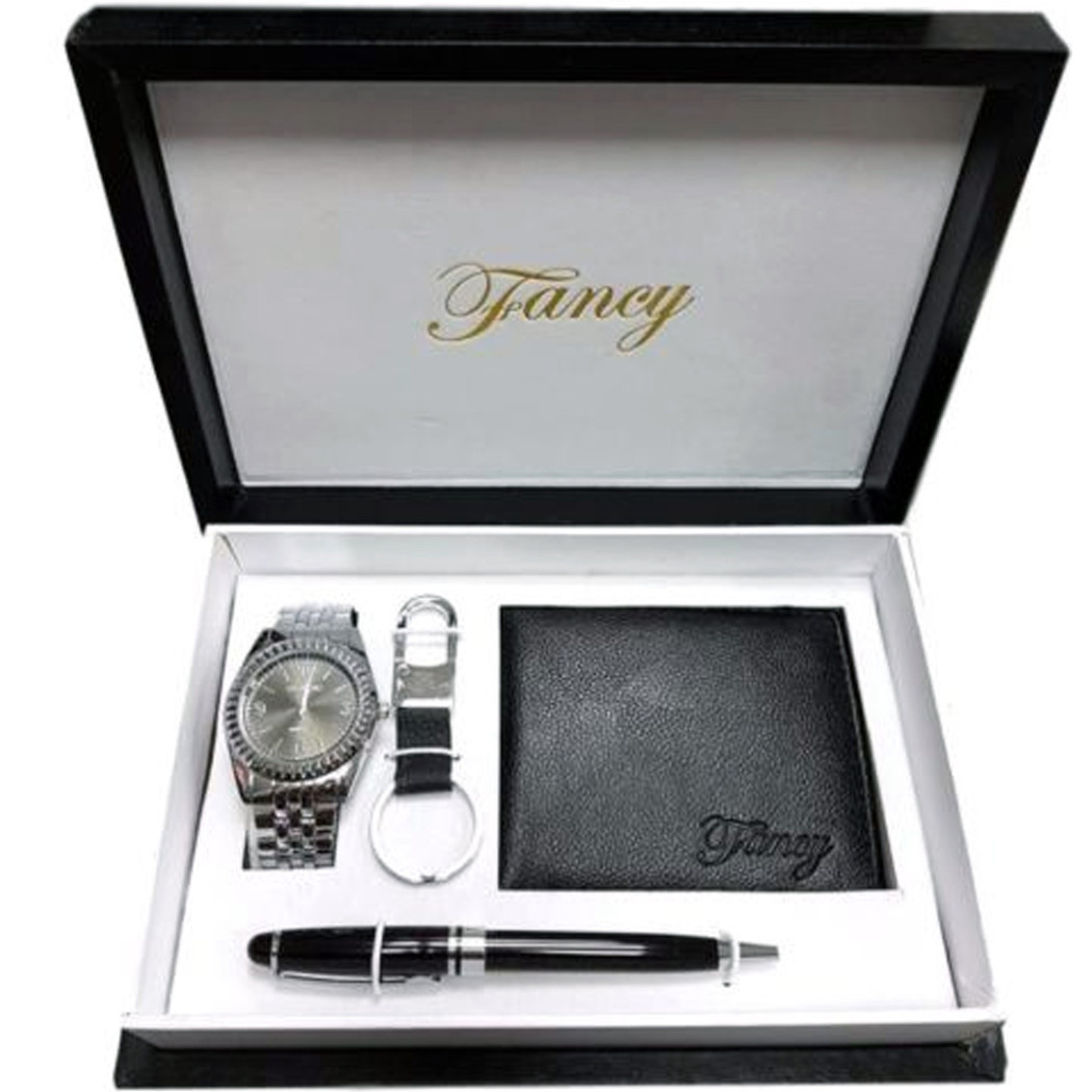 foto del prodotto trade shop cofanetto set regalo elegante per uomo orologio portafoglio penna portachiavi 