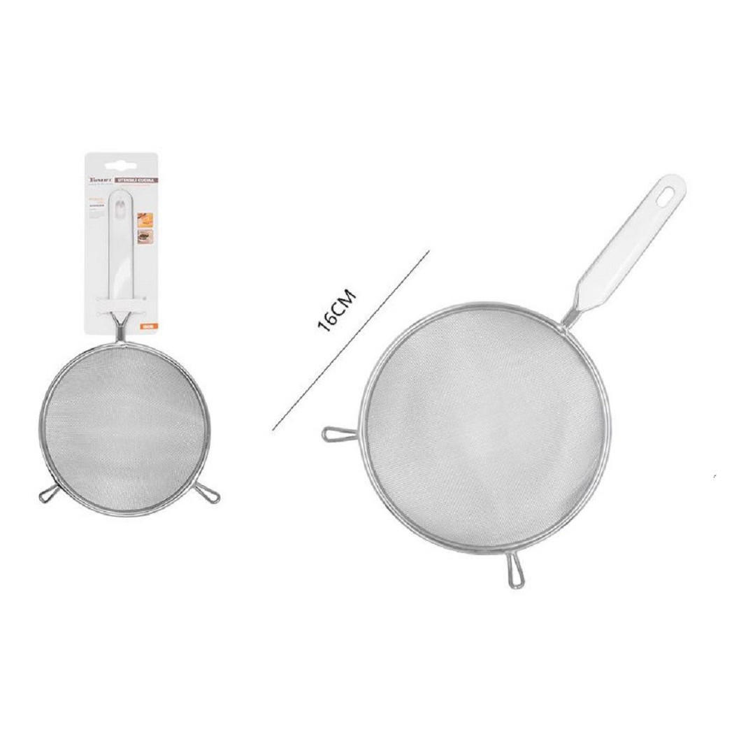 foto del prodotto trade shop - colino a rete 16cm in acciaio cucina manico in plastica passino setaccio 50622 -