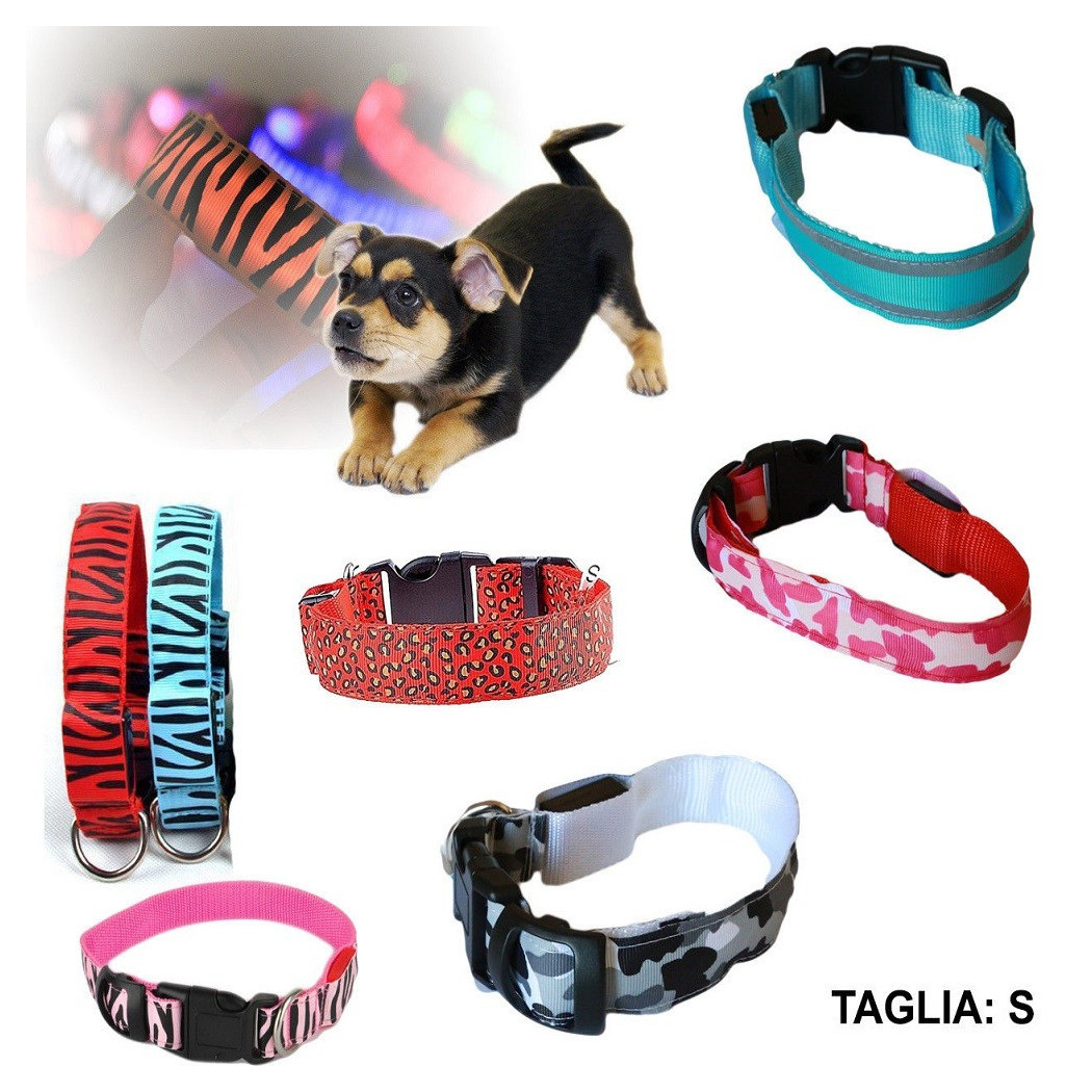 foto del prodotto trade shop collare per cane cani a led luminoso sicurezza led notturno clip fantasia tg.s 
