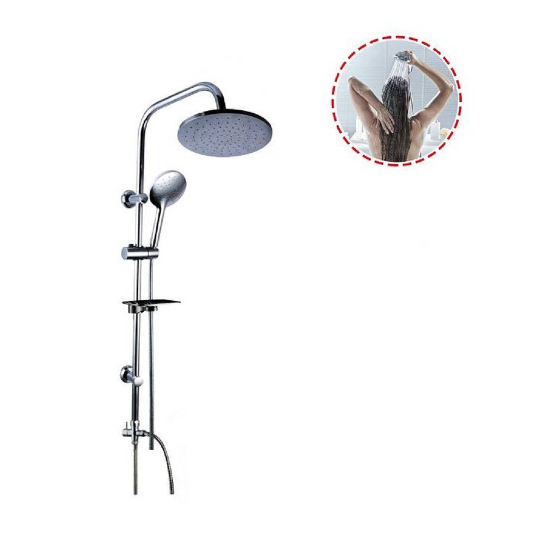 foto del prodotto trade shop - colonna doccia kit saliscendi soffione fisso doccetta multigetto 69128 portasapone -