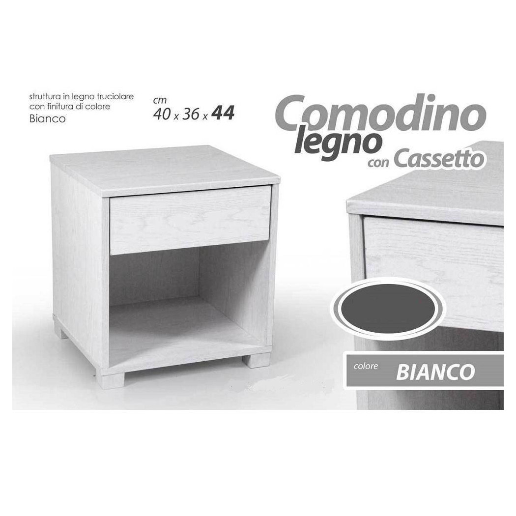 foto del prodotto trade shop comodino con casseto letto moderno 44x40x36cm legno bianco rovere sbiancato 