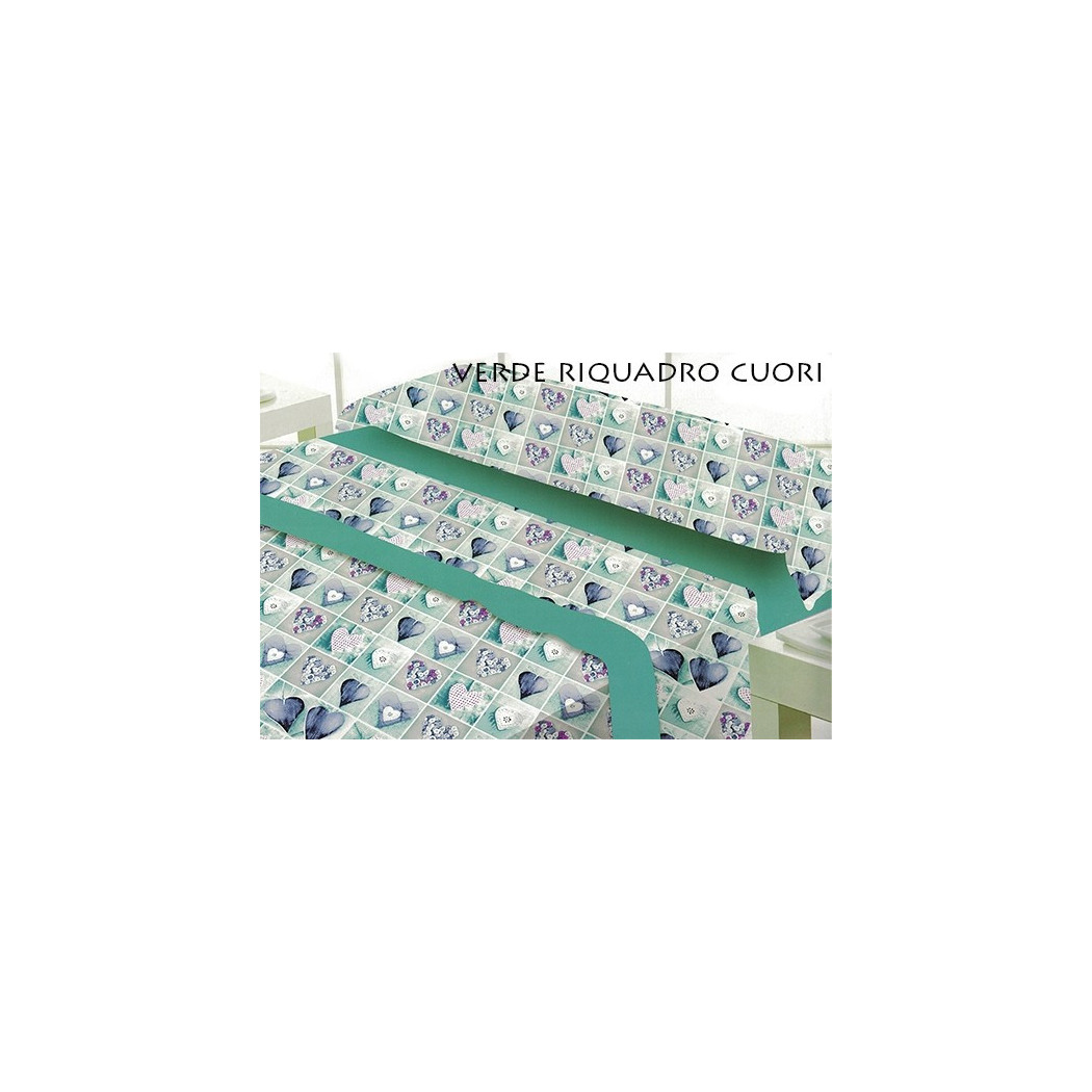 foto del prodotto trade shop completo letto matrimoniale gioie di casa lenzuola 240x280 cm moribido e caldo verde riquadro cuori