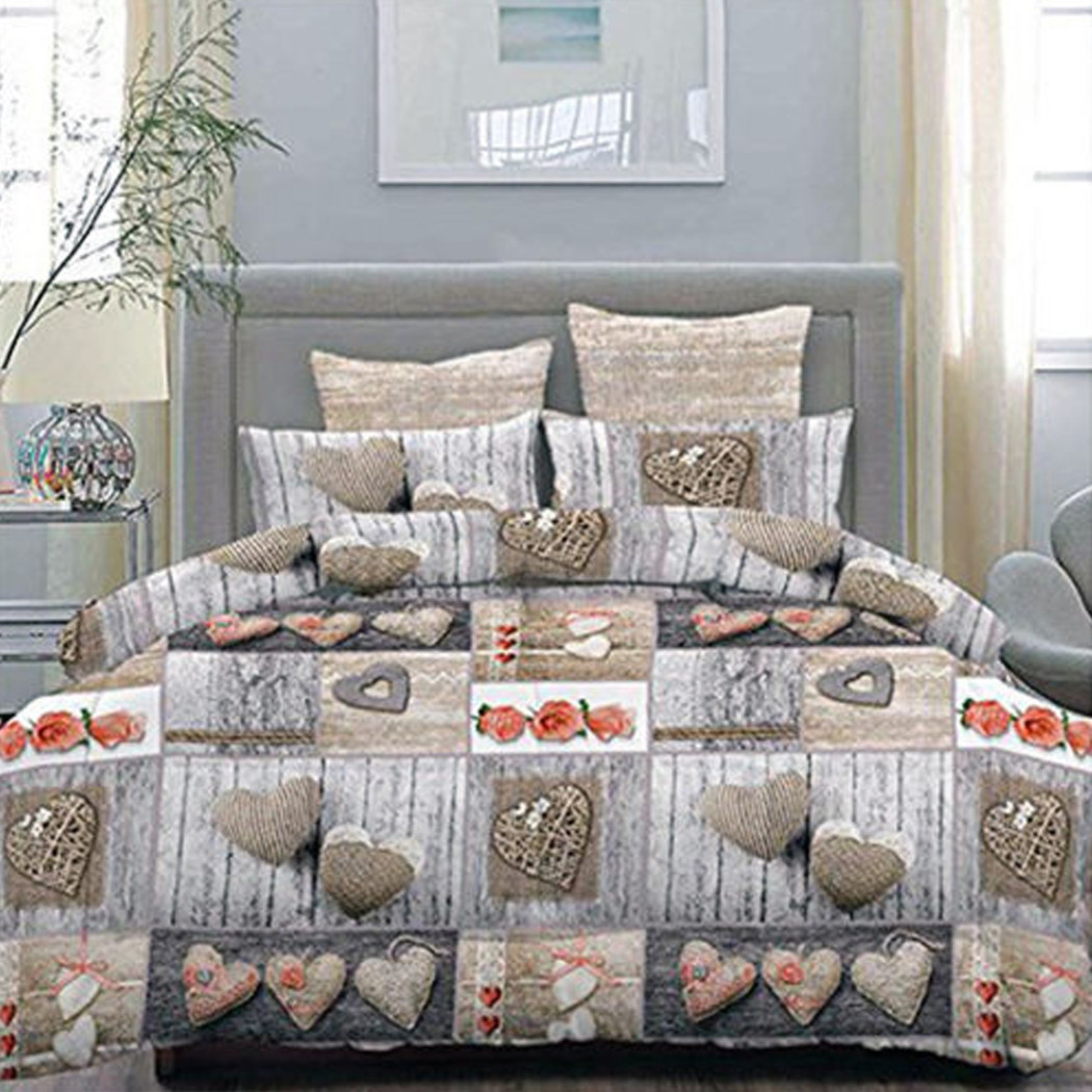 foto del prodotto trade shop completo matrimoniale caldo lenzuolo 250x290cm maxi angoli cuori e rose grigio 