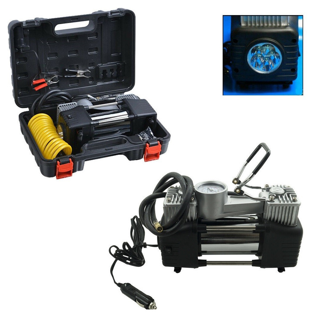 foto del prodotto trade shop - compressore 2 cilindri 12v 85lt 150psi auto moto torcia viaggio casa + valigetta -
