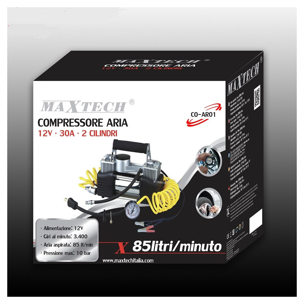 foto del prodotto trade shop compressore aria portatile 85lt min 12v silenziato 30a 10bar auto moto maxtech co ar01 