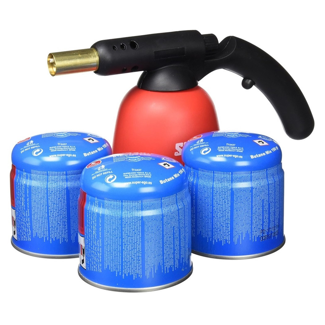 foto del prodotto trade shop confezione torcia macchina saldatore multiuso pistola con 3 cartucce di gas c200 