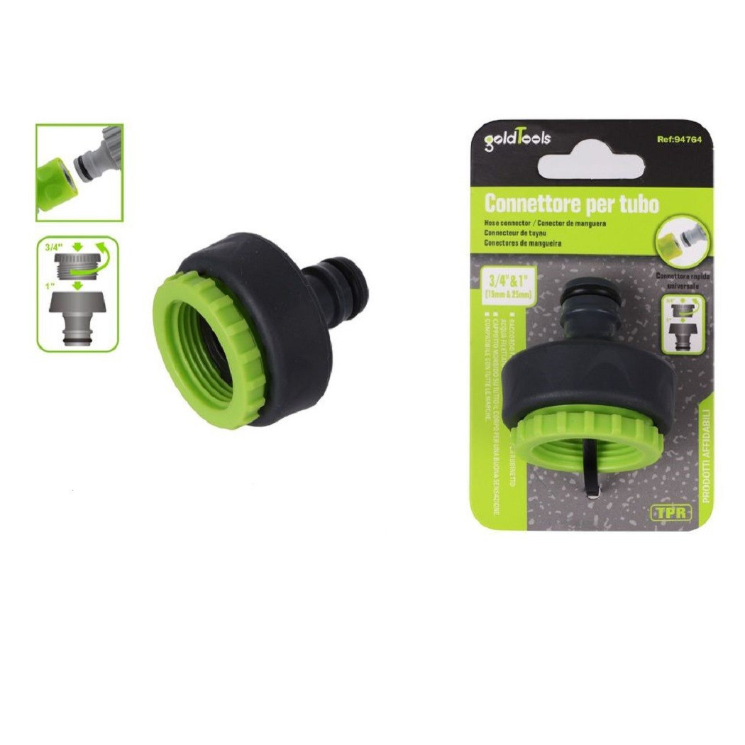 foto del prodotto trade shop - connettore rapido universale filetto femmina da 3/4 a 1 per tubo giardino 94764 -
