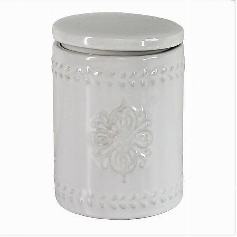 foto del prodotto trade shop contenitore tondo porta cotton fioc bianco decorato organizer arredo bagno 10342 