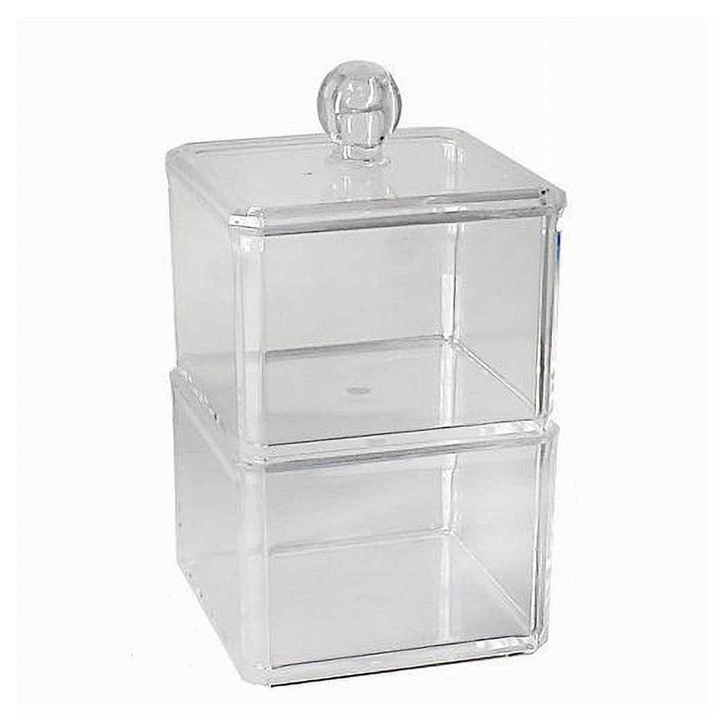 foto del prodotto trade shop contenitore trasparente porta ovatta cotton fioc 2 piani organizer bagno 10242 