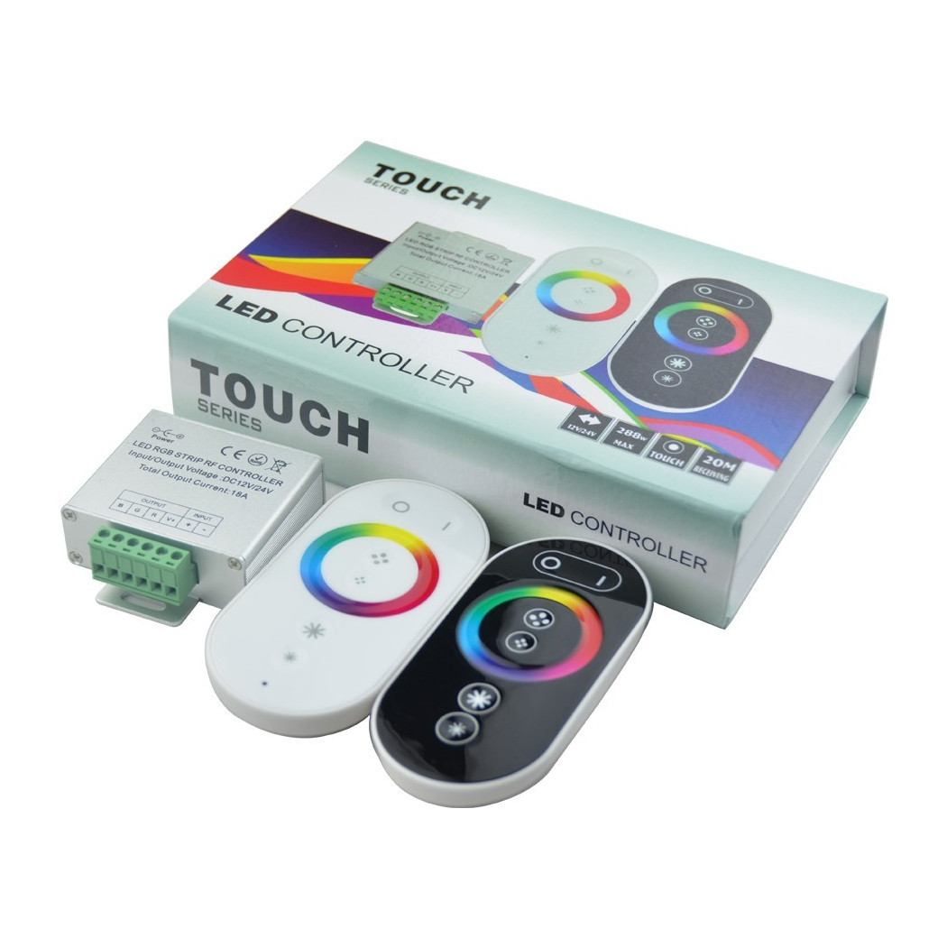 foto del prodotto trade shop controller dimmer rgb telecomando touch rf 12 24v 18a per striscia led 5050 rgb 