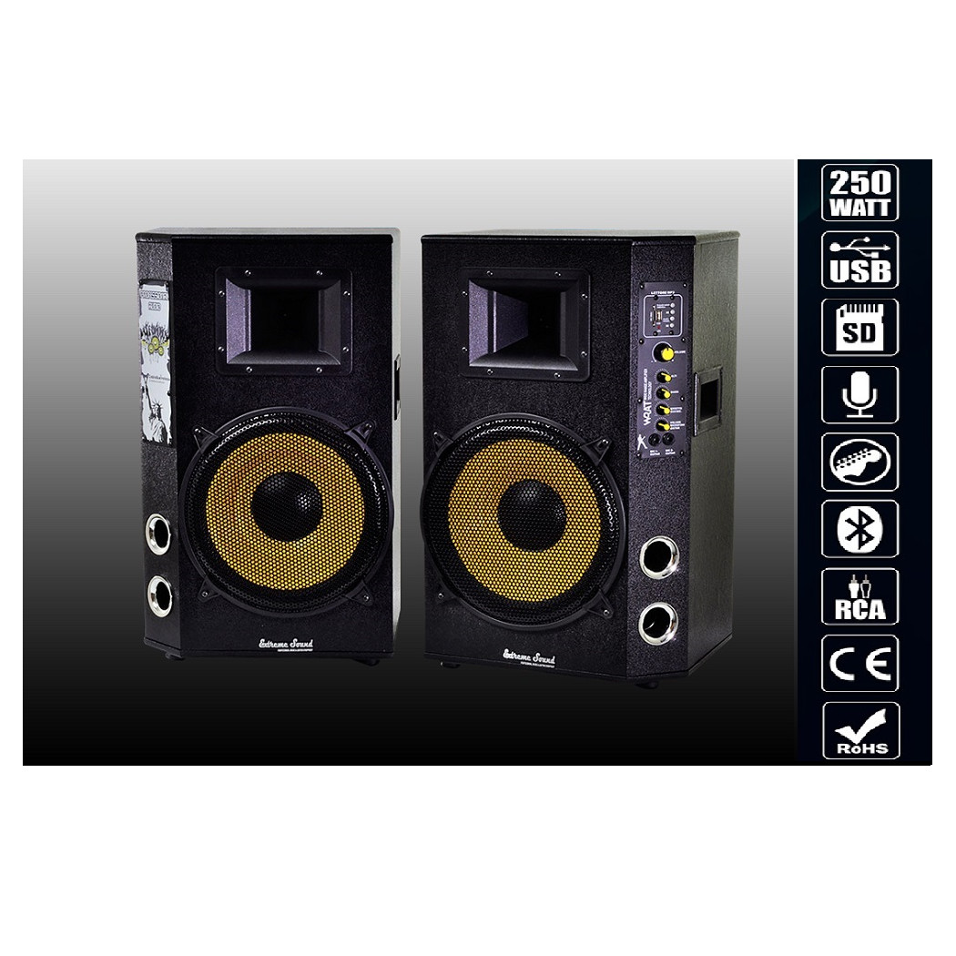 foto del prodotto trade shop coppia casse audio usb bluetooth per karaoke dj extreme sound maxtech cx 2s10u b 