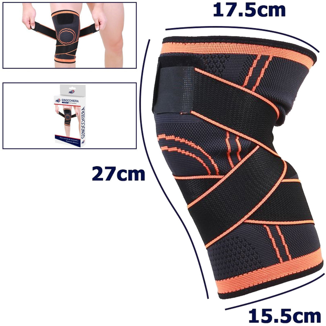 foto del prodotto trade shop coppia ginocchiere fascia elastica anallergica lavabile fitness sport arancione 