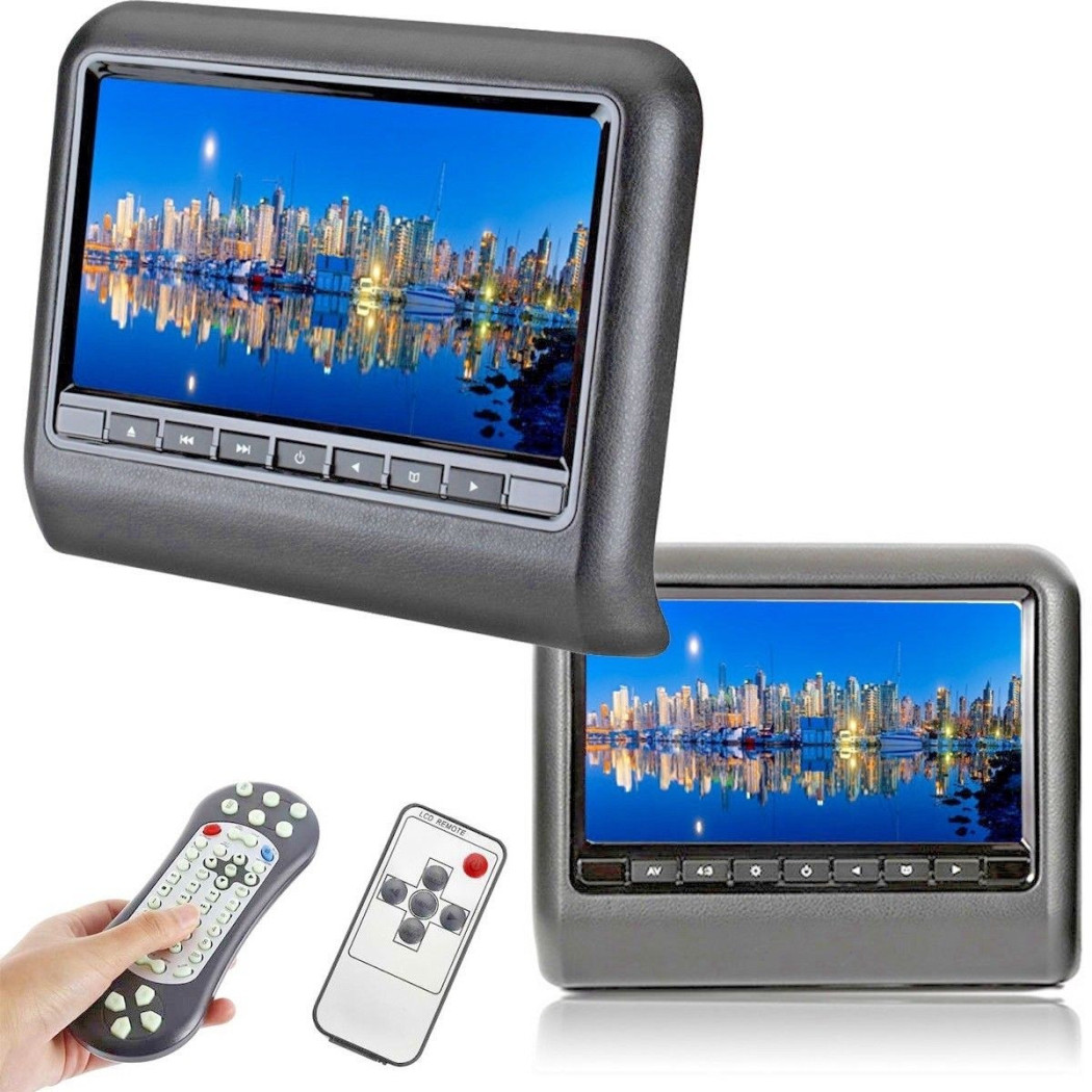 foto del prodotto trade shop coppia monitor dvd av 9 pollici poggiatesta auto monitor universale usb sd av 