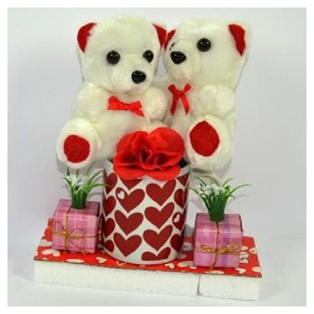 foto del prodotto trade shop coppia peluche orsetti con tazzone fiore idea regalo per san valentino 4 modelli 